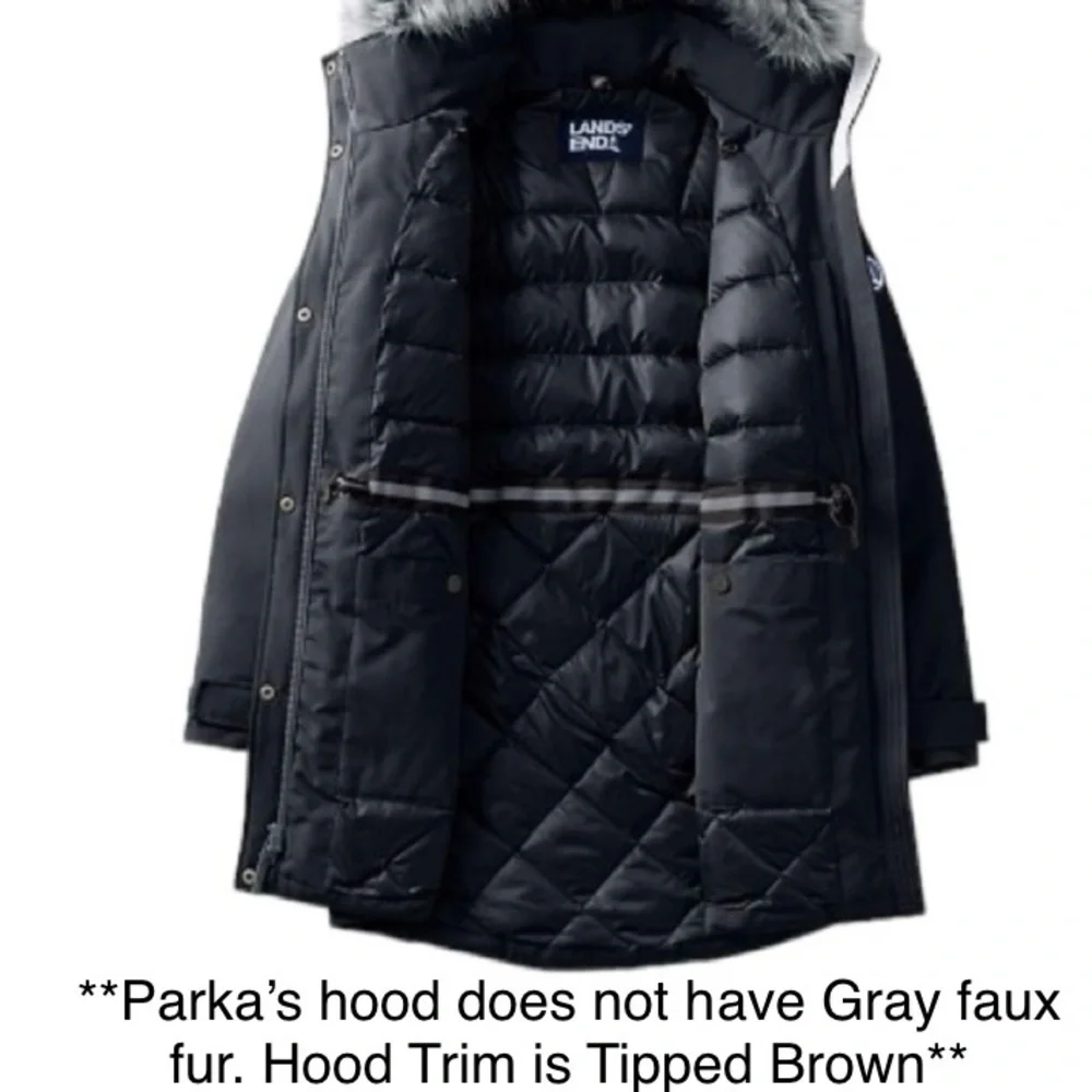 LANDSEND Wm Expedition Down Parka Removable Hood **Brown Faux Fur** -3° to +25° - Picture 6 of 7